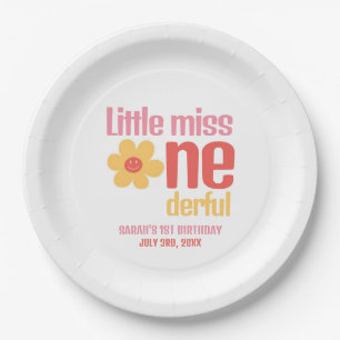 Little Miss Onederful Retro Groovy First Birthday Paper Plates