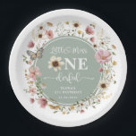 Little Miss ONEderful Sage Green Wildflower Party Paper Plates<br><div class="desc">This charming paper plate is a delightful addition to your child's first birthday party,  blending the whimsy of boho pink wildflowers with the softness of a muted sage green background. Designed to bring a touch of nature's magic to your celebration,  this plate is as delightful as it is practical.</div>