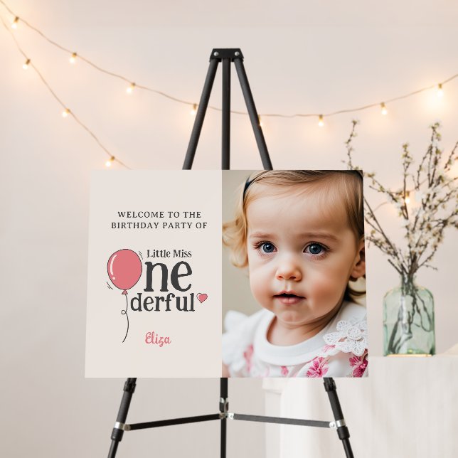 Little Miss Onederful Welcome Sign with Photo (In Situ (Stand))