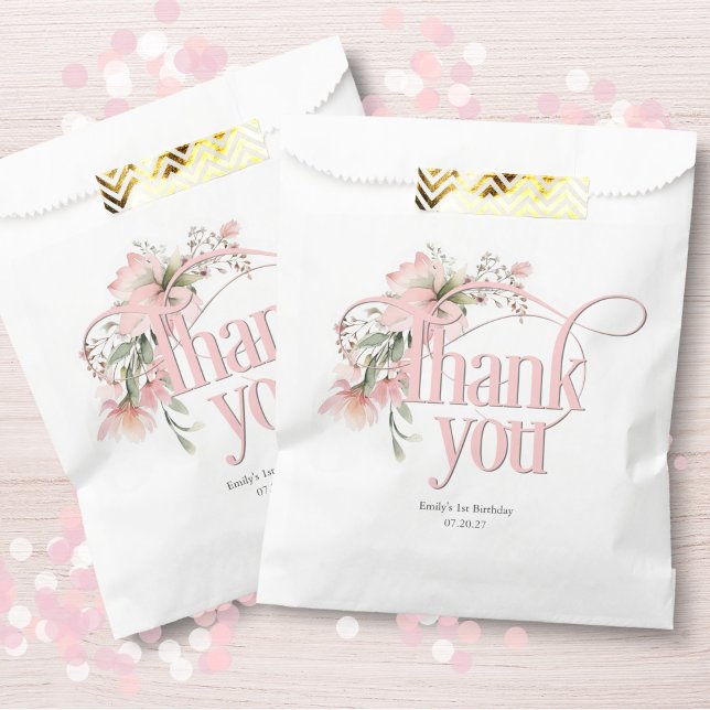 little miss onederful Wildflower 1st birthday Favor Bag (Pink elegant, little miss onederful, 1st birthday thank you favor bags.)