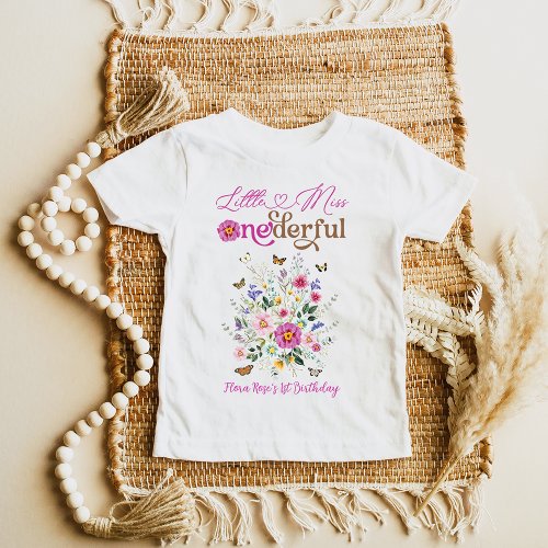 Little Miss ONEderful Wildflower Girl 1st Birthday Baby T_Shirt