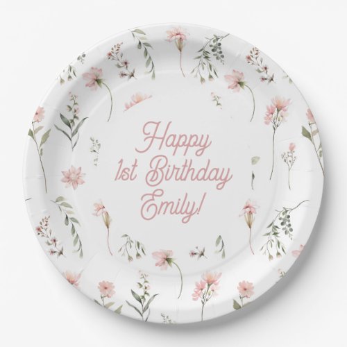 Little Miss Onederland Wildflower 1st Birthday Paper Plates