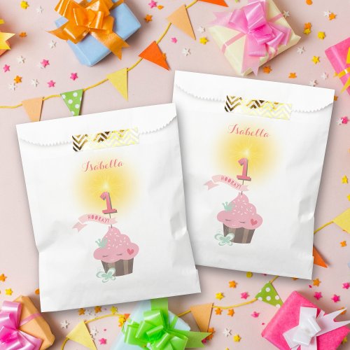 Little Miss Pink Cupcake Baby Girls 1st Birthday Favor Bag