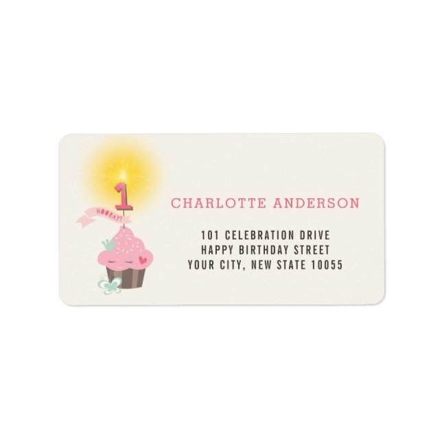 Little Miss Pink Cupcake Girl 1st Birthday Party Label (Front)