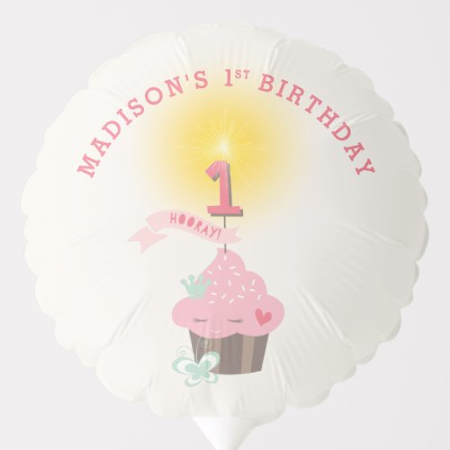 Little Miss Pink Cupcake Girls 1st Birthday Party Balloon