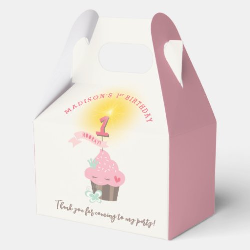 Little Miss Pink Cupcake Girls 1st Birthday Party Favor Boxes