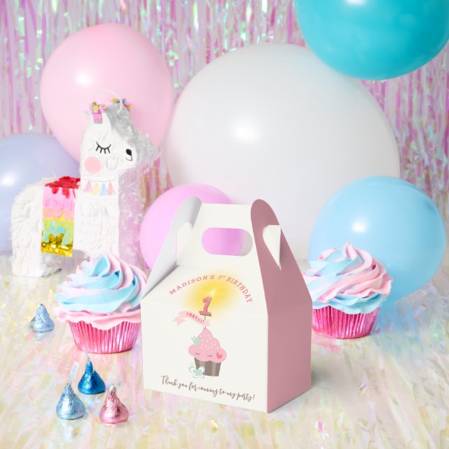 Little Miss Pink Cupcake Girl's 1st Birthday Party Favor Boxes (Party)