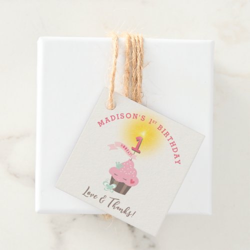 Little Miss Pink Cupcake Girls 1st Birthday Party Favor Tags