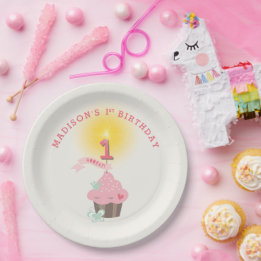 Little Miss Pink Cupcake Girl's 1st Birthday Party Paper Plates
