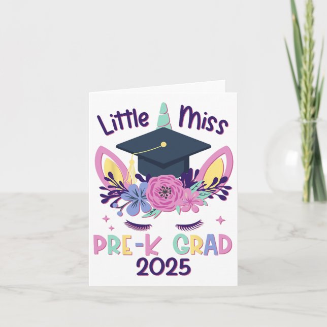 Little Miss Pre-k Grad Preschool Prek Graduation 2 Card (Front)