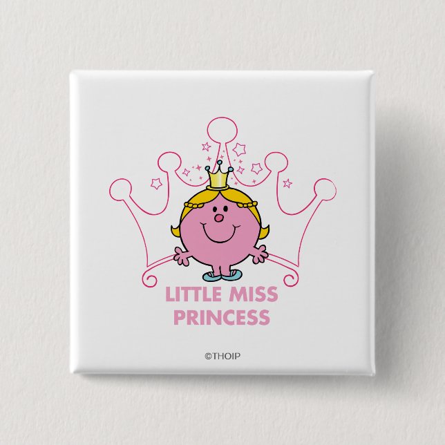 Little Miss Princess | Pink Five Pointed Crown Pinback Button (Front)