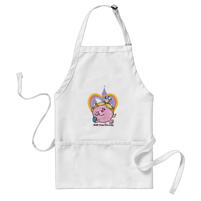 Little Miss Princess Posing With Castle & Heart Adult Apron (Front)