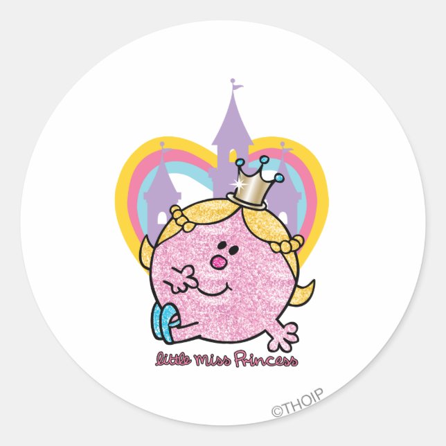 Little Miss Princess Posing With Castle & Heart Classic Round Sticker (Front)