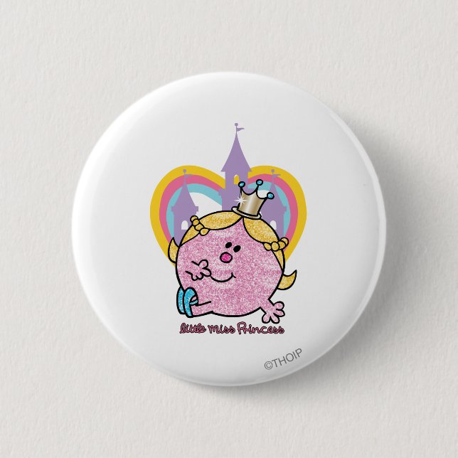 Little Miss Princess Posing With Castle & Heart Pinback Button (Front)