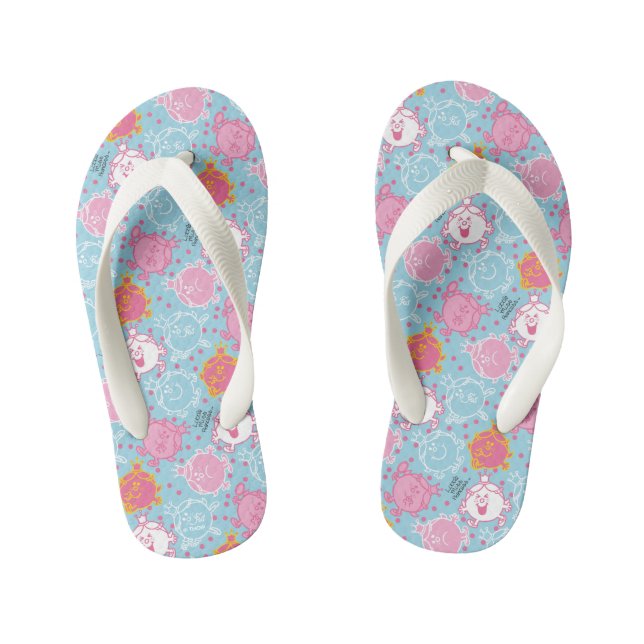 Little Miss Princess | Pretty Pink & Blue Pattern Kid's Flip Flops (Footbed)