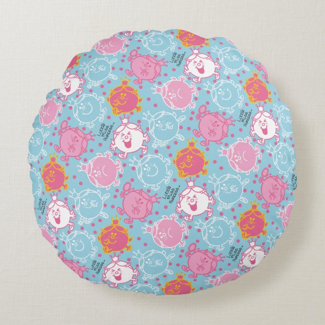 Little Miss Princess | Pretty Pink & Blue Pattern Round Pillow (Front)