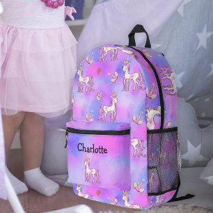 Little Miss Princess Unicorn Pastel Rainbows Printed Backpack