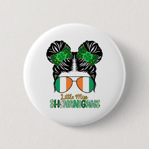 Little Miss Shenanigans Girls Kids Rainbow St Patr Button