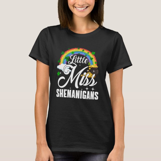 Little Miss Shenanigans Rainbow St Patricks Day Gi T-Shirt (Front)
