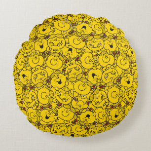 Little Miss Sunshine Fun Yellow Smiles Pattern Round Pillow