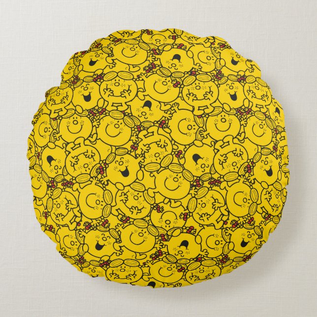Little Miss Sunshine | Fun Yellow Smiles Pattern Round Pillow (Front)