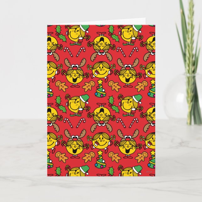 Little Miss Sunshine Red Christmas Pattern Holiday Card (Front)
