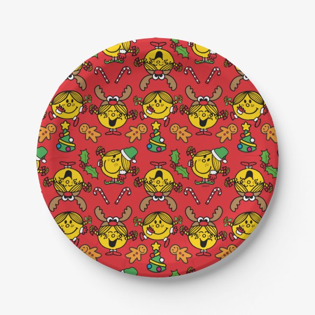 Little Miss Sunshine Red Christmas Pattern Paper Plates (Front)