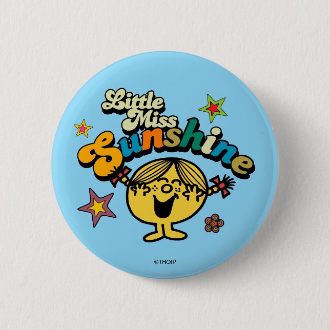 Little Miss Sunshine | Stars & Flowers Pinback Button (Front)