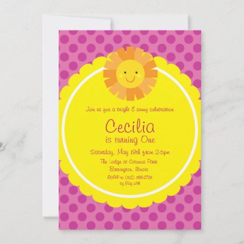 Little Miss Sunshine Sun Invitation Polka Dot