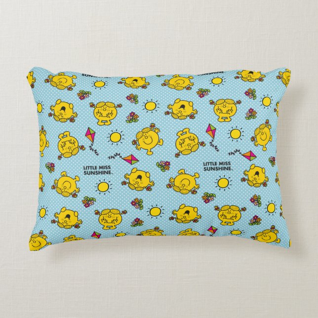 Little Miss Sunshine | Teal Polka Dot Pattern Decorative Pillow (Front)