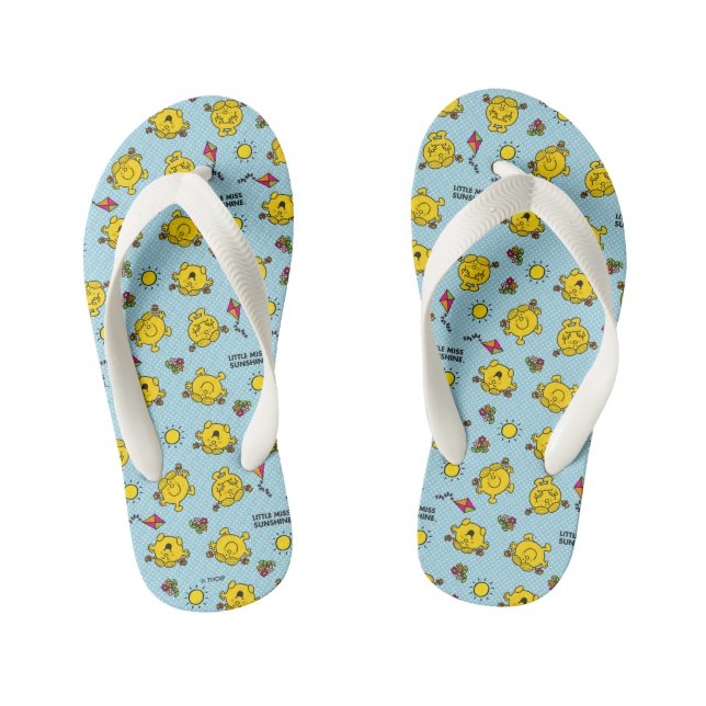 Little Miss Sunshine | Teal Polka Dot Pattern Kid's Flip Flops (Footbed)