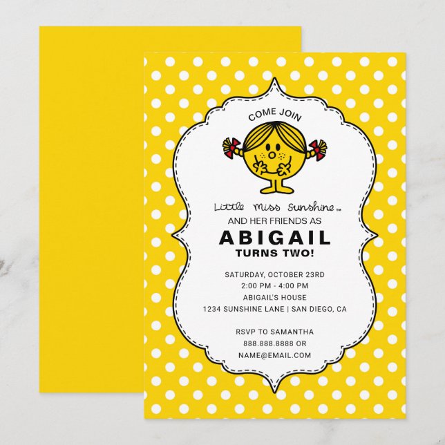 Little Miss Sunshine | Yellow Birthday Invitation (Front/Back)