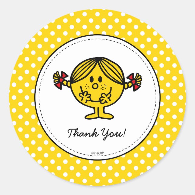 Little Miss Sunshine | Yellow Birthday Thank You Classic Round Sticker (Front)