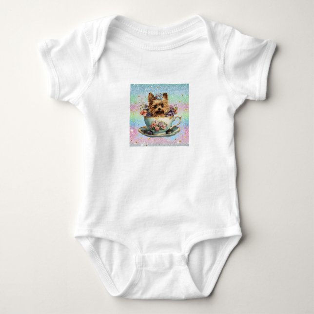 Little Miss Teacup Yorkie Baby Bodysuit (Front)