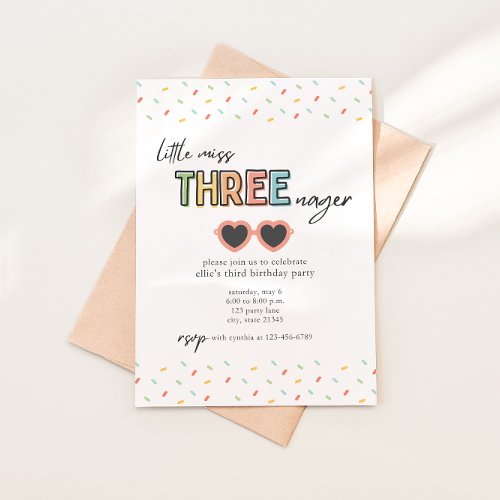 Little Miss Threenager 3rd Birthday Invitation