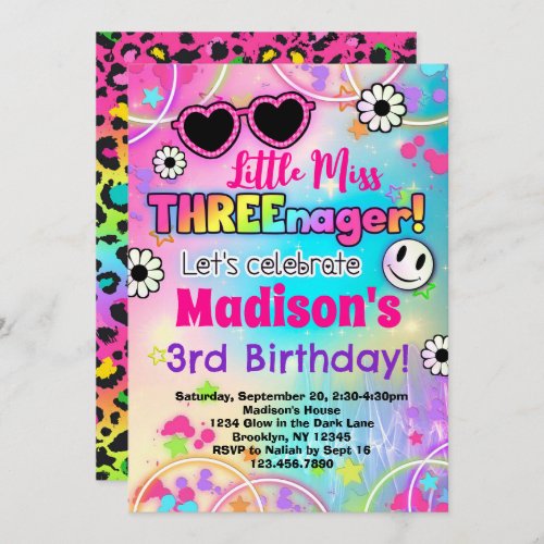 Little Miss Threenager 3rd Birthday Invitation
