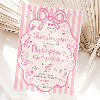 Little Miss Threenager Coquette Bow Invitation