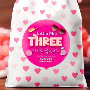 Little Miss Threenager - Girl 3rd Birthday Classic Round Sticker