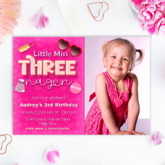 Little Miss Threenager - Girl 3rd Birthday Invitation