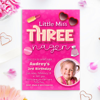 Little Miss Threenager - Girl 3rd Birthday Invitation