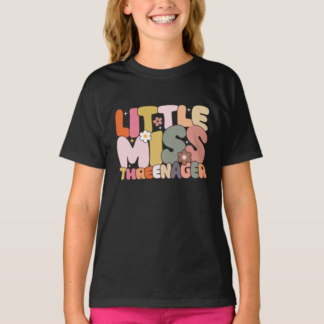 Little Miss Threenager Girl Third Birthday Age 3  T-Shirt (Front)