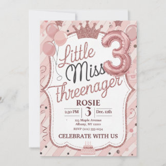 Little Miss Threenager Invitation Template