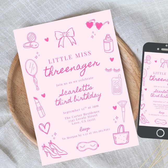 Little Miss Threenager, Threenager Fashion & Makeu Invitation (Creator Uploaded)