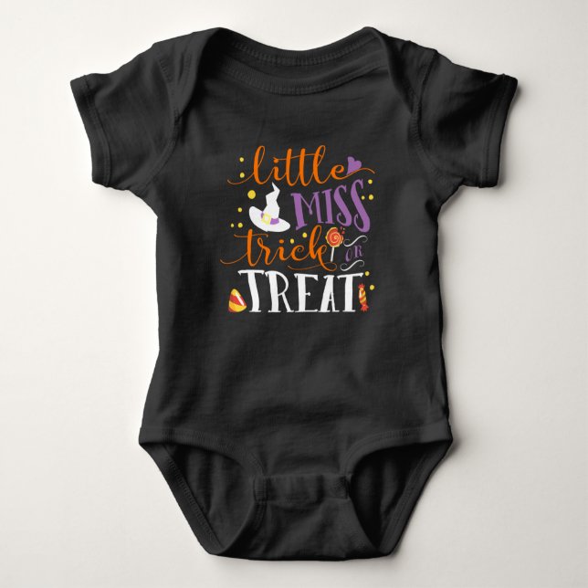 little miss trick or treat cute halloween baby bodysuit (Front)