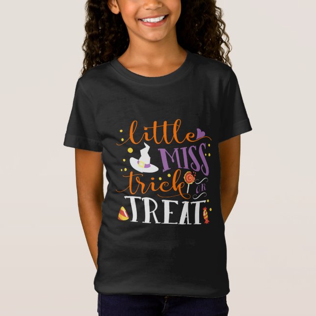 little miss trick or treat cute halloween T-Shirt (Front)