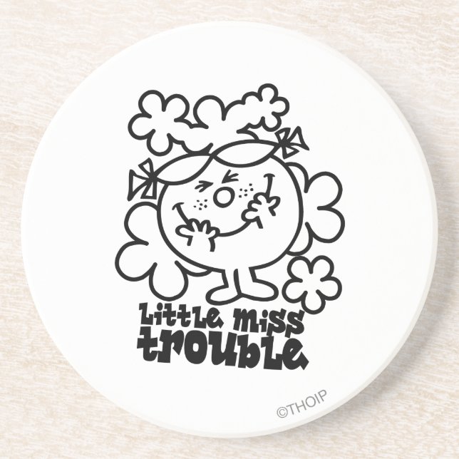 Little Miss Trouble | Black & White Sandstone Coaster (Front)
