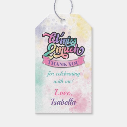 Little Miss TWO Much Favor Tags Second Birthday Gift Tags