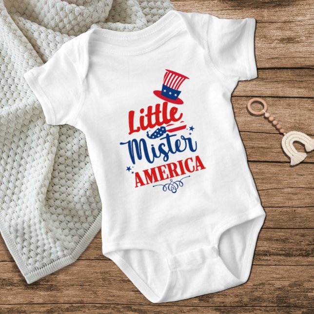 Little Mister America Red White Blue July 4th Boy Baby Bodysuit (Creator Uploaded)