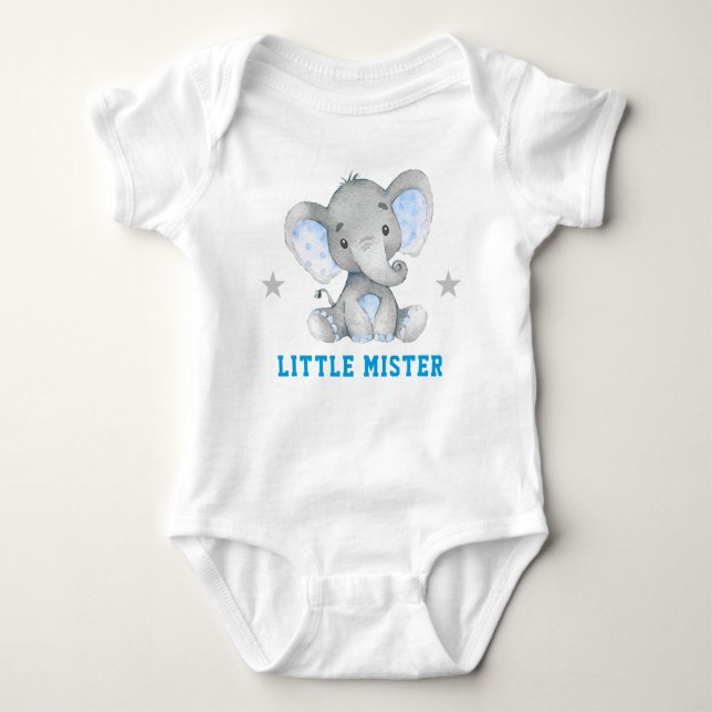 Little Mister Gentleman Blue Boy Elephant Baby Bodysuit (Front)