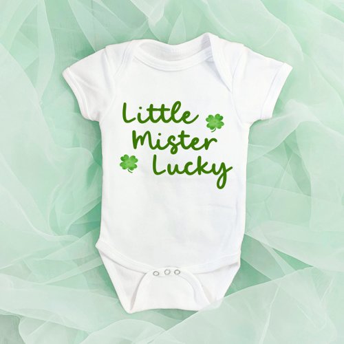 Little Mister Lucky St Patricks Day Green Clover Baby Bodysuit